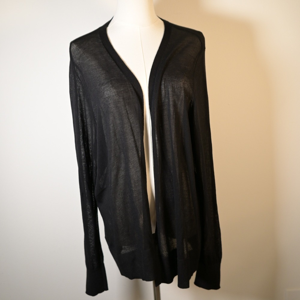 Vince Camuto Womens 1X Black Sheer Open Front Long Sleeve Knit Cardigan Sweater